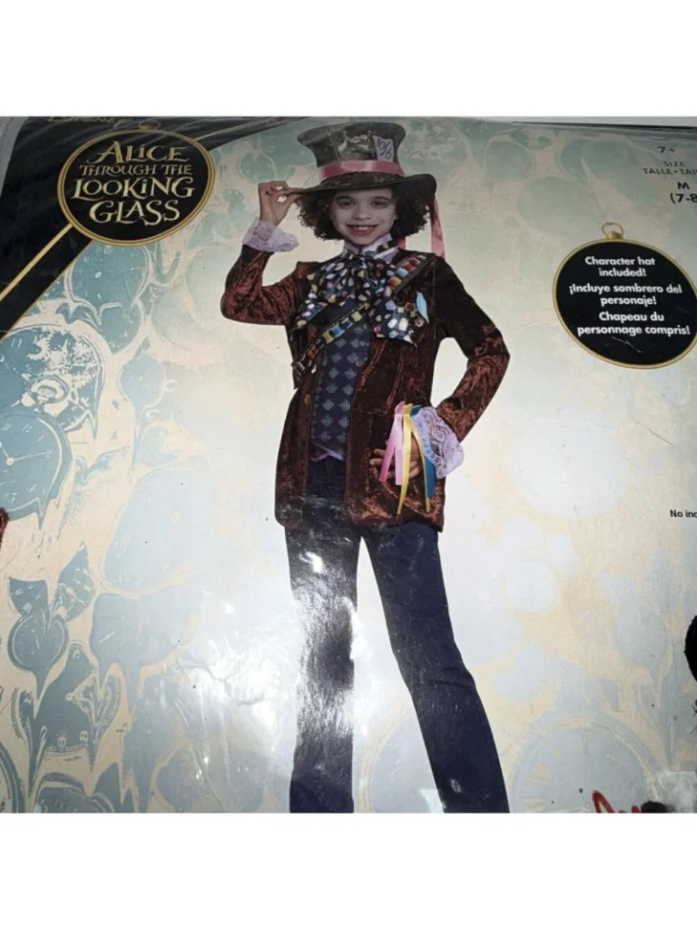 Disguise Disney Alice Mad Hatter Halloween Costume Boys SZ M 7 8 Jacket Hat NEW